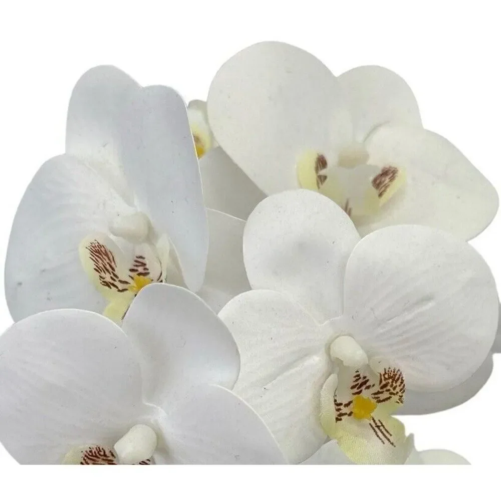 New Faux White 15 Inch Orchid In Ceramic Pot With Artificial Greenery